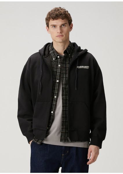 Siyah Kapüşonlu Logo Baskılı Sweatshirt modelleri