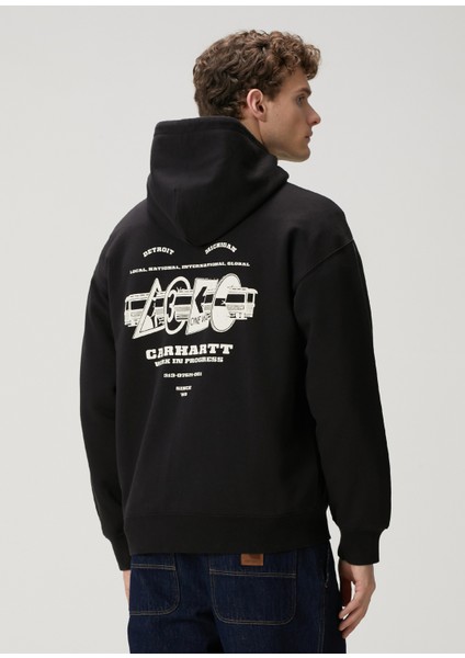 Siyah Kapüşonlu Logo Baskılı Sweatshirt fırsatları