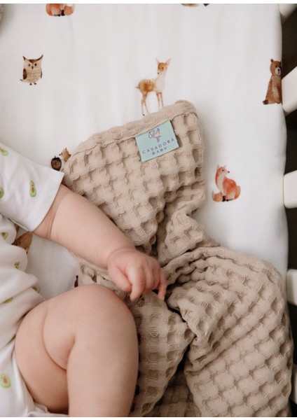 Bej %100 Pamuk Bebek Waffle Bebek Pike Örtü 90 x 120 cm indirimleri