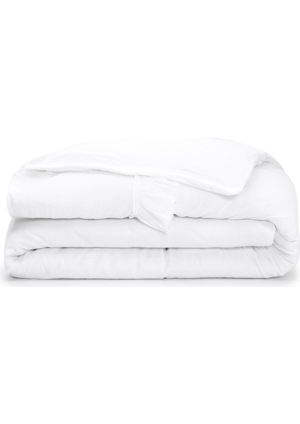 Frill Beyaz Keten Çift Kişilik Nevresim Kılıfı 200 x 220 cm