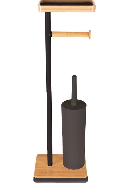 Siyah Metal Tepsili ve Fırçalı Tuvalet Kağıdı Standı