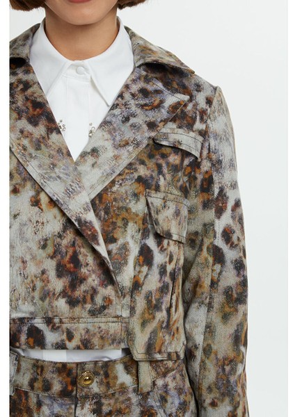 Leopar Desenli Kahverengi Kısa Blazer Ceket fırsatları