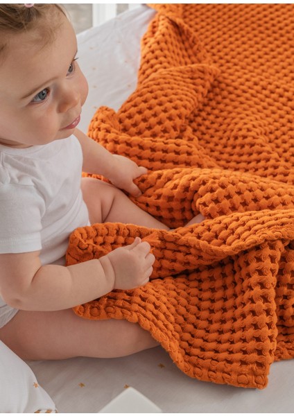 Turuncu %100 Pamuk Waffle Bebek Pike Örtü 90 x 120 cm indirimleri