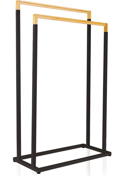 Siyah Metal Bambu Havlu Askılığı