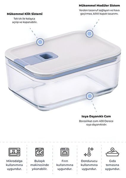 Perfect Seal Bej Kapaklı Cam Dikdörtgen Saklama Kabı 1100 ml fiyatları