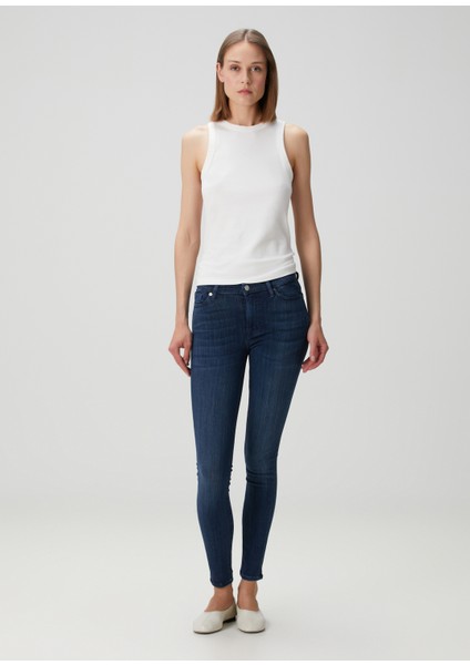 Illusion Luxe Koyu Mavi Skinny Jean Pantolon