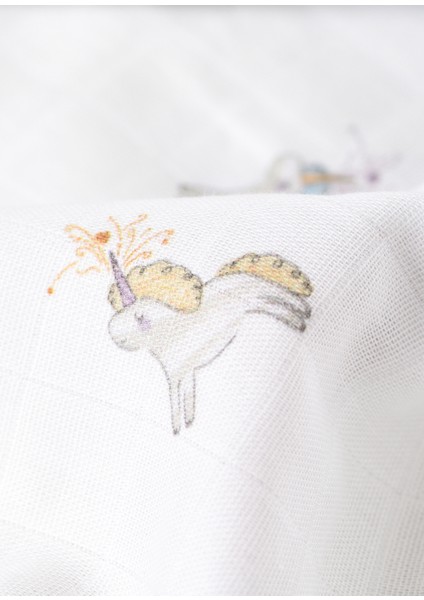 Astra Organik Pamuk Biyeli Çift Taraflı Müslin Kız Bebek Battaniye 90 x 120 cm