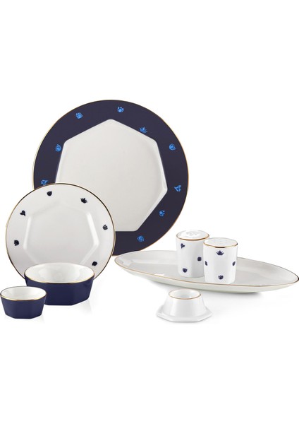 Mislina Kobalt 34 Parça 6 Kişilik Bone Kahvaltı Takımı