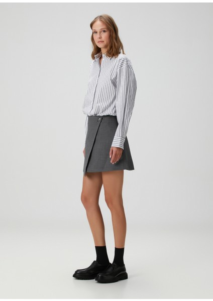 Ribacky Gri Çizgili Mini Gömlek Elbise modelleri