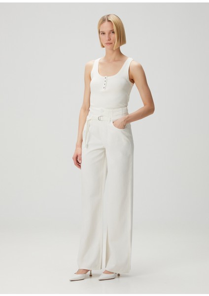 Ostuni Beyaz Wide Leg Jean Pantolon