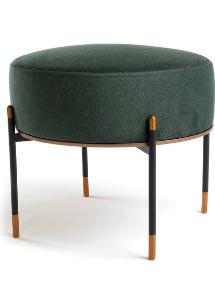 Kirit Ördek Yeşili Siyah Bakır Metal Ayaklı Ottoman Puf