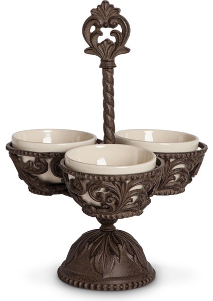Acanthus Condiment Server Krem Rengi Seramik 3 Bölmeli Sunumluk 23 x 35,5 cm