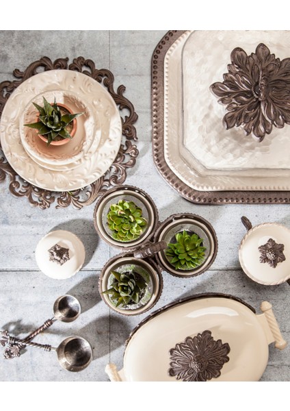Acanthus Condiment Server Krem Rengi Seramik 3 Bölmeli Sunumluk 23 x 35,5 cm fiyatları