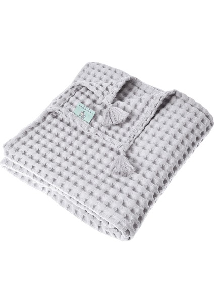 Gri % 100 Organik Pamuk Bebek Çocuk Waffle Pike Örtü 160 x 220 cm