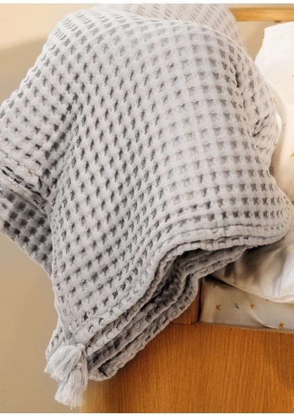 Gri % 100 Organik Pamuk Bebek Çocuk Waffle Pike Örtü 160 x 220 cm modelleri