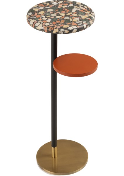 Dirhem Gold Kaplama Terrazzo Yan Sehpa