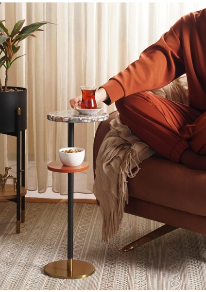 Dirhem Gold Kaplama Terrazzo Yan Sehpa indirimleri