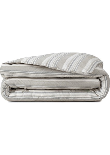 Striped Smooth Percale Haki %100 Pamuk Çift Kişilik Nevresim Kılıfı 200X220