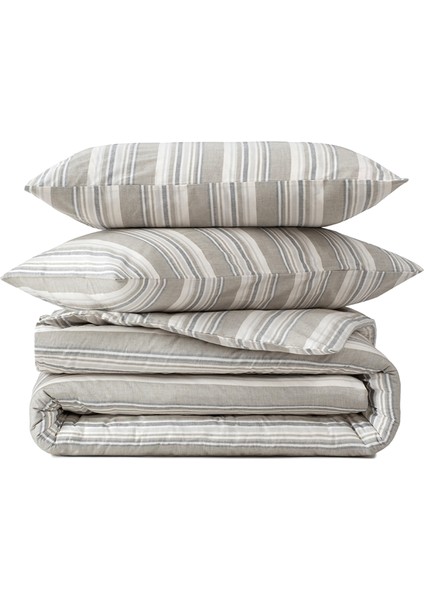Striped Smooth Percale Haki %100 Pamuk Çift Kişilik Nevresim Kılıfı 200X220 fiyatları