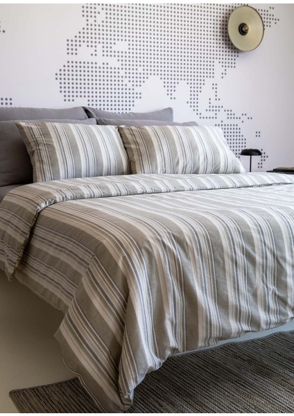 Striped Smooth Percale Haki %100 Pamuk Çift Kişilik Nevresim Kılıfı 200X220 modelleri