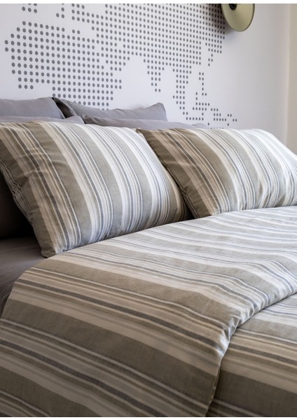 Striped Smooth Percale Haki %100 Pamuk Çift Kişilik Nevresim Kılıfı 200X220 fırsatları
