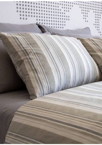 Striped Smooth Percale Haki %100 Pamuk Çift Kişilik Nevresim Kılıfı 200X220 indirimleri