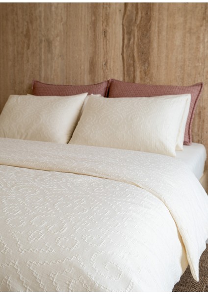 Damask Krem Rengi %100 Pamuk Waffle Çift Kişilik Nevresim Kılıfı 200 x 220 cm indirimleri