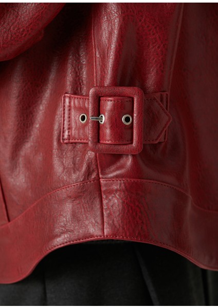 Kırmızı Deri Biker Mont