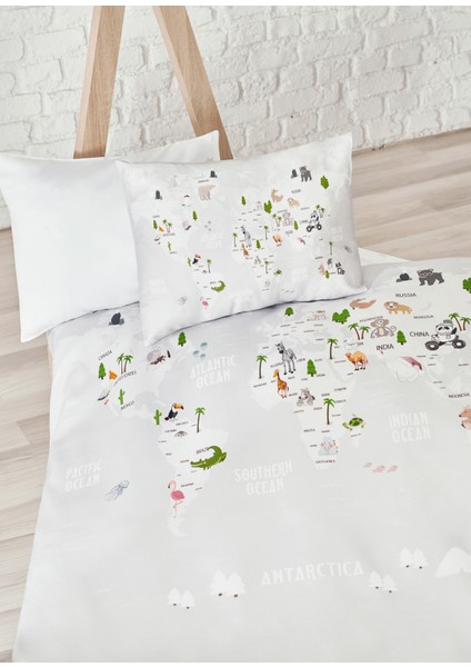 Atlas Gri %100 Organik Pamuk Saten Tek Kişilik Çocuk Nevresim Takımı fiyatları