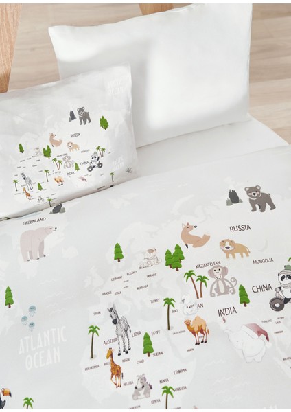 Atlas Gri %100 Organik Pamuk Saten Tek Kişilik Çocuk Nevresim Takımı modelleri