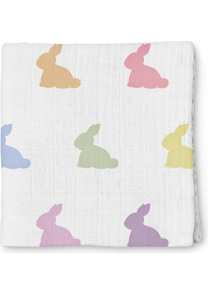 %100 Pamuk Rainbow Lapin Müslin Bebek Bakım Örtüsü 100 x 100 cm