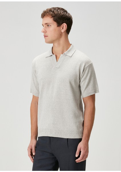 Bej Polo Yaka Kısa Kollu Keten Triko modelleri