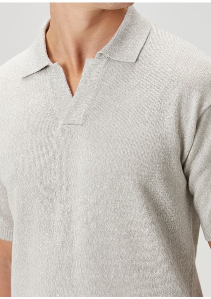 Bej Polo Yaka Kısa Kollu Keten Triko indirimleri