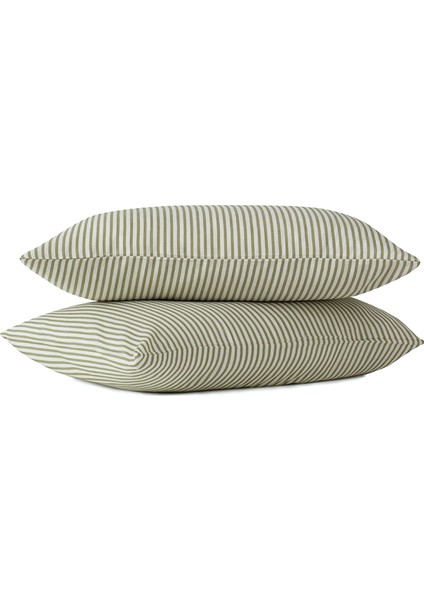 Thin Line Yeşil Saten 2'li Yastık Kılıfı Seti