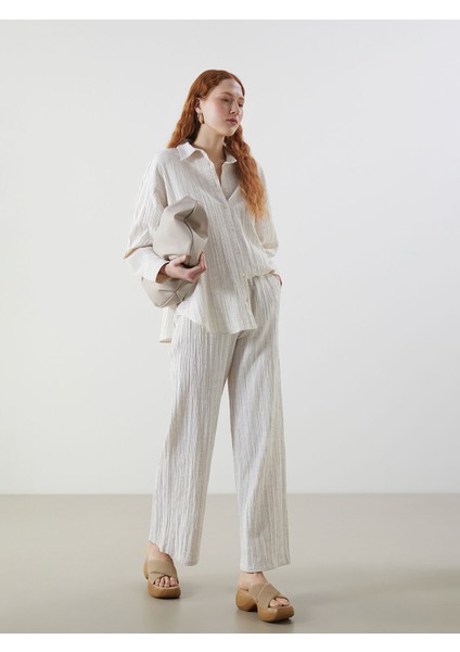 Yeni Sezon Beli Lastikli Keten Karışımlı Kadın Pantolon