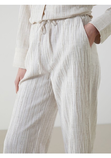 Yeni Sezon Beli Lastikli Keten Karışımlı Kadın Pantolon modelleri