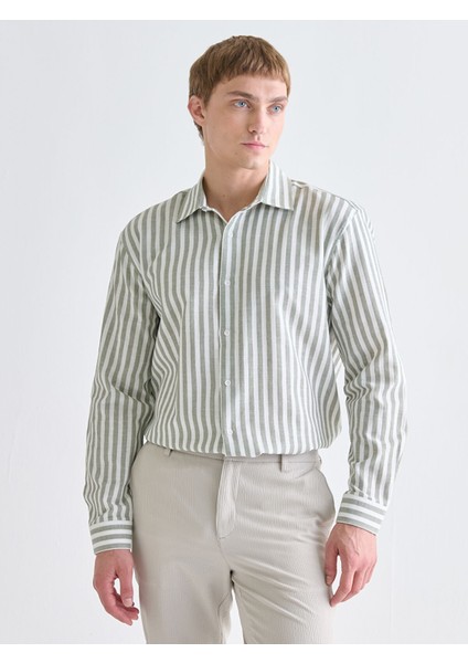 Yeni Sezon Regular Fit Uzun Kollu Çizgili Erkek Gömlek