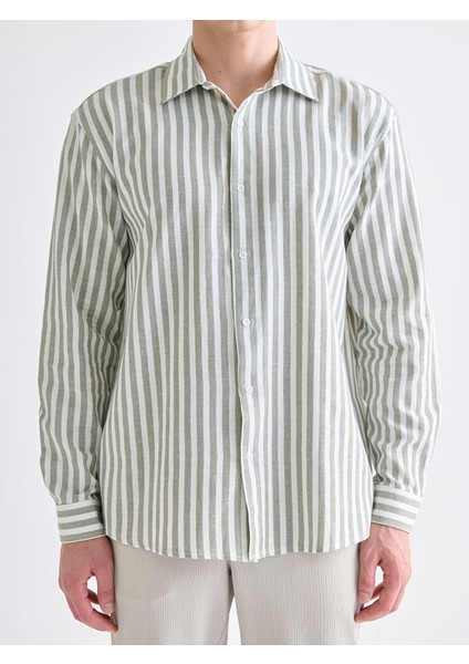 Yeni Sezon Regular Fit Uzun Kollu Çizgili Erkek Gömlek modelleri