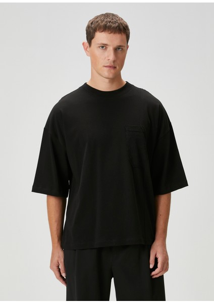 Siyah Triko Garnili Cepli T-Shirt