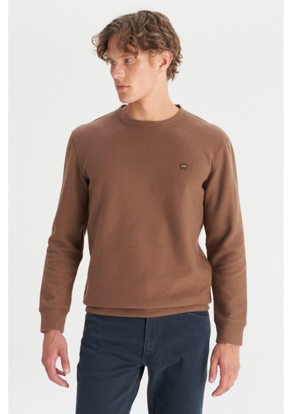 Pamuklu Regular Fit Normal Kesim Bisiklet Yaka Selanik Örgü Sweatshirt