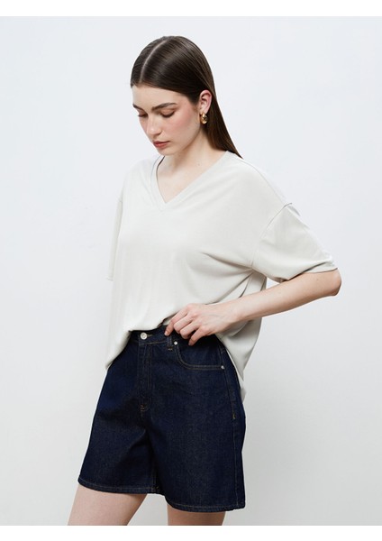 Yeni Sezon V Yaka Modal Karışımlı Kadın Tişört