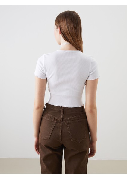 Yeni Sezon Bisiklet Yaka Çiçekli Crop fırsatları