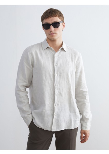 Yeni Sezon Regular Fit Uzun Kollu Keten Erkek Gömlek
