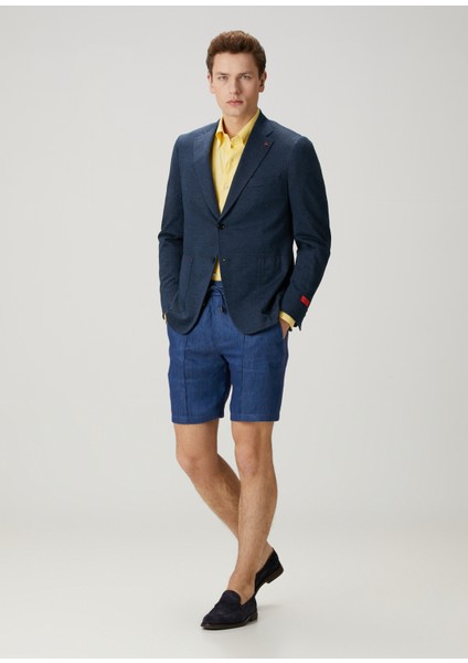Koyu Mavi Beli Kordonlu Keten Şort