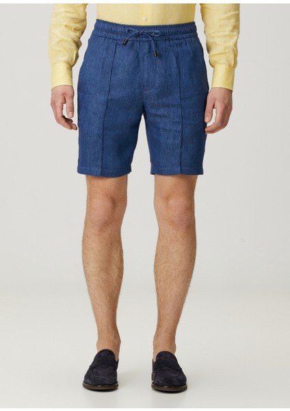 Koyu Mavi Beli Kordonlu Keten Şort fiyatları