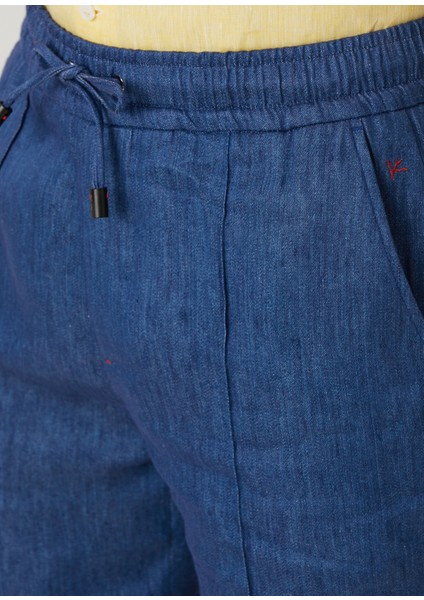 Koyu Mavi Beli Kordonlu Keten Şort fırsatları