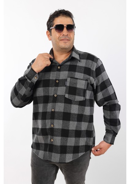Büyük Beden Siyah-Antrasit Ekose Polar Oduncu Erkek Gömlek (BTL-7116-TSS)