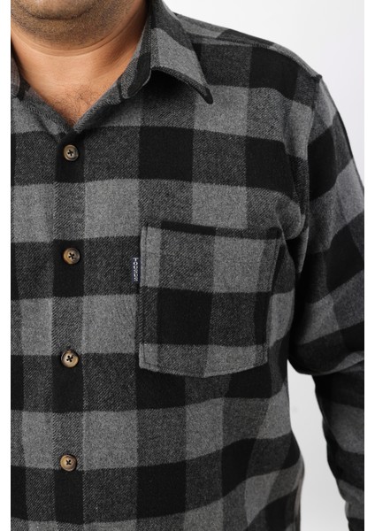 Büyük Beden Siyah-Antrasit Ekose Polar Oduncu Erkek Gömlek (BTL-7116-TSS) modelleri