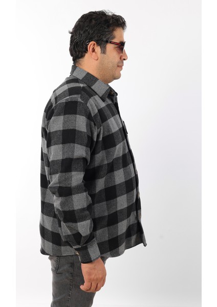 Büyük Beden Siyah-Antrasit Ekose Polar Oduncu Erkek Gömlek (BTL-7116-TSS)