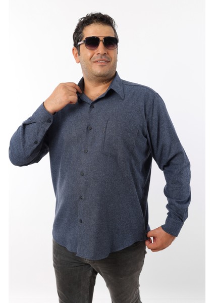 Büyük Beden Lacivert-Indigo Yünlü Flanel Erkek Gömlek (BTL-7102-TSS)